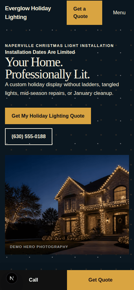 Christmas Lights contractor website mobile preview