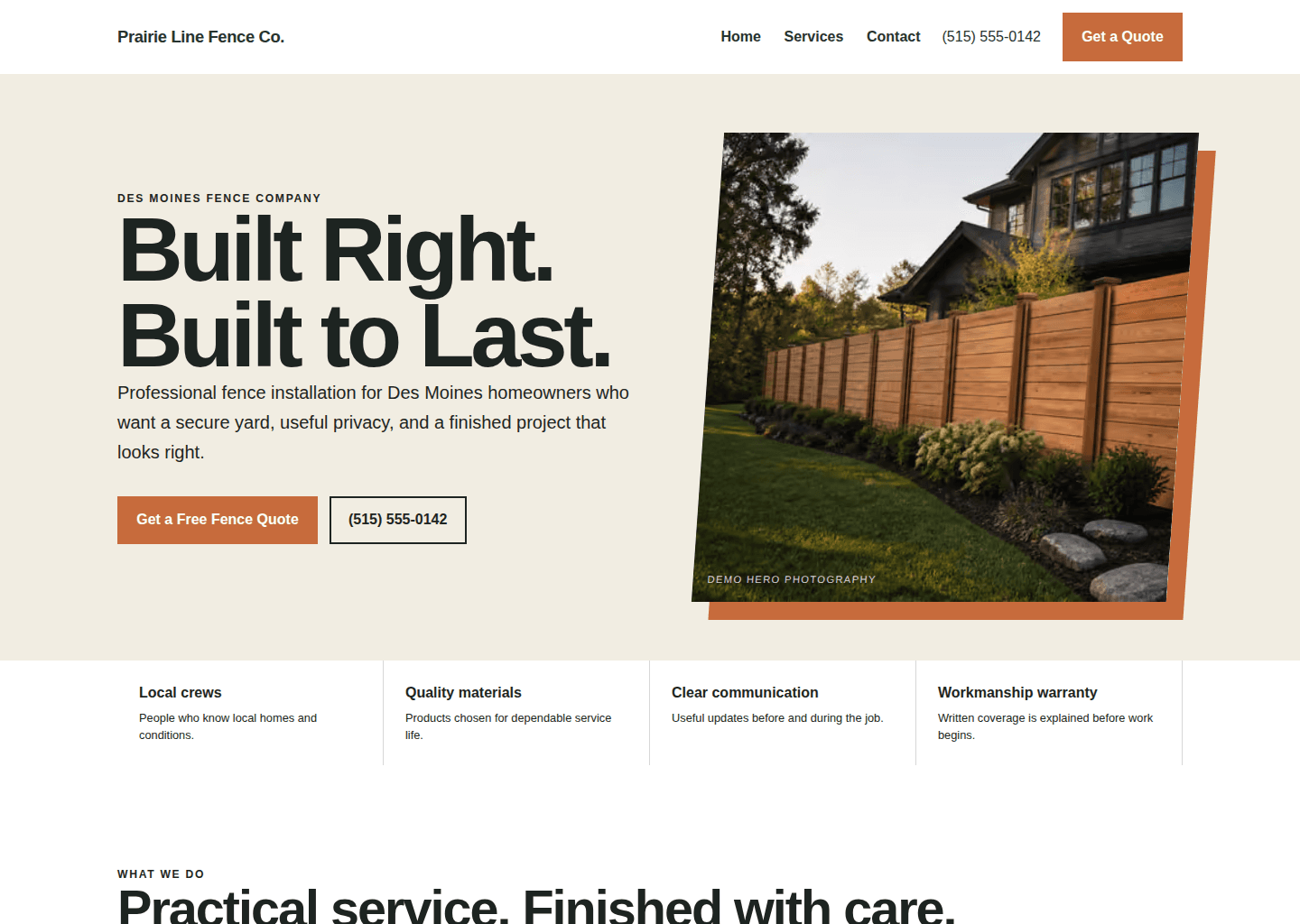 Fence contractor website desktop preview