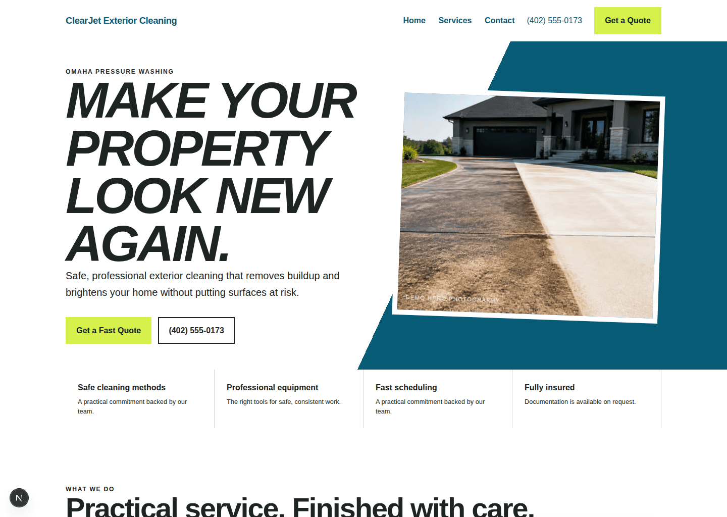 Pressure Washing contractor website desktop preview