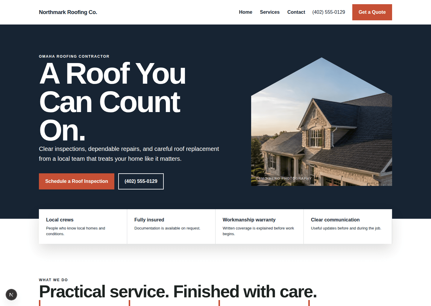 Roofing contractor website desktop preview