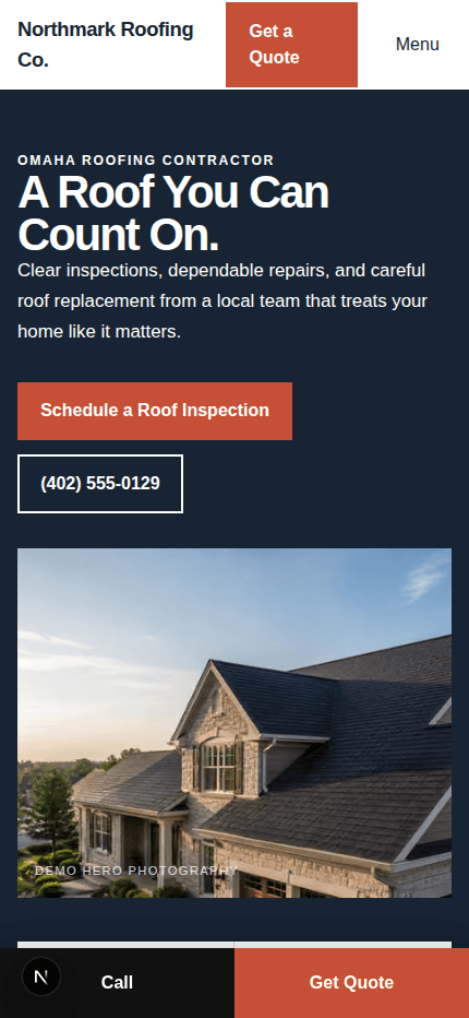 Roofing contractor website mobile preview